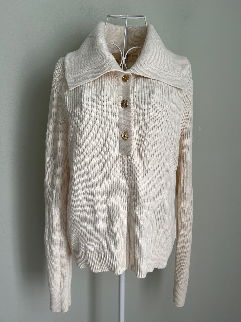 Michael Kors Cream Knit Button-Front Turtleneck Sweater